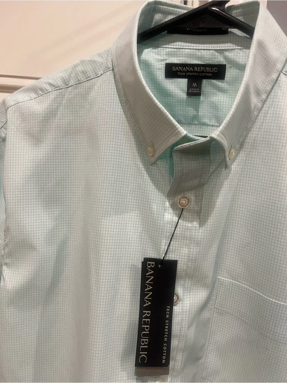 NWT Banana Republic Men's Mint Green Micro-check Button-Down Dress Shirt Sz M